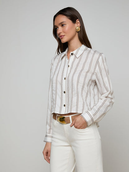 Cosette Shirt Ivory/Khaki/Black Stripe - L'AGENCE