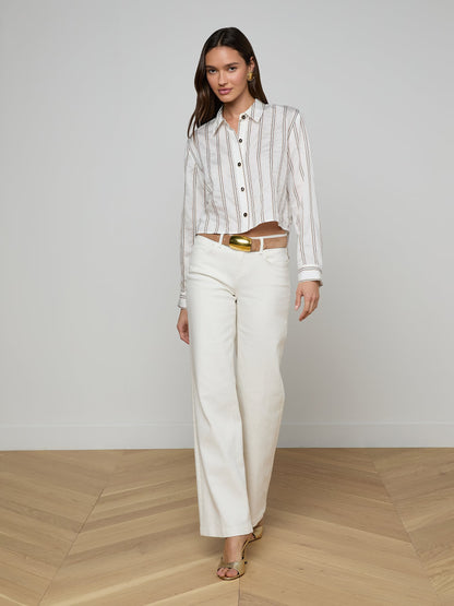 Cosette Shirt Ivory/Khaki/Black Stripe - L'AGENCE