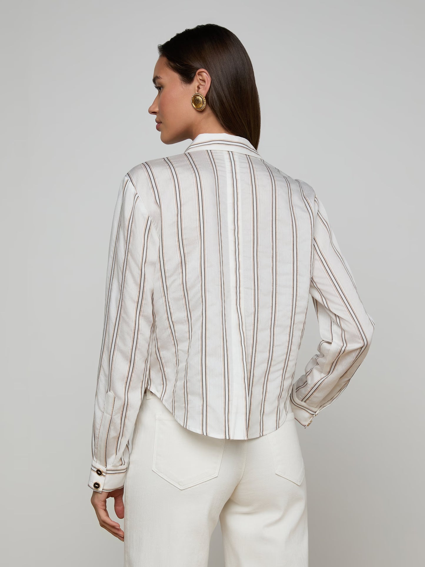 Cosette Shirt Ivory/Khaki/Black Stripe - L'AGENCE