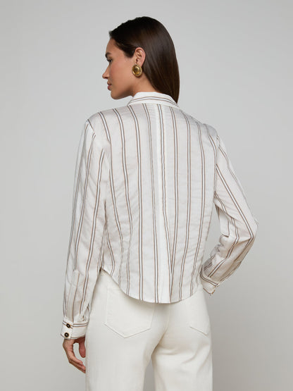 Cosette Shirt Ivory/Khaki/Black Stripe - L'AGENCE