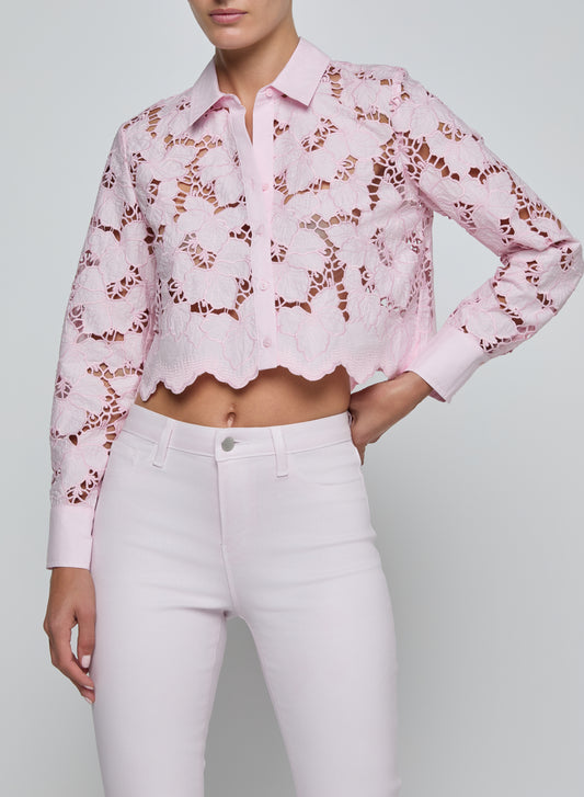 Seychelle Cropped Eyelet Blouse Pale Cameo Pink - L'AGENCE