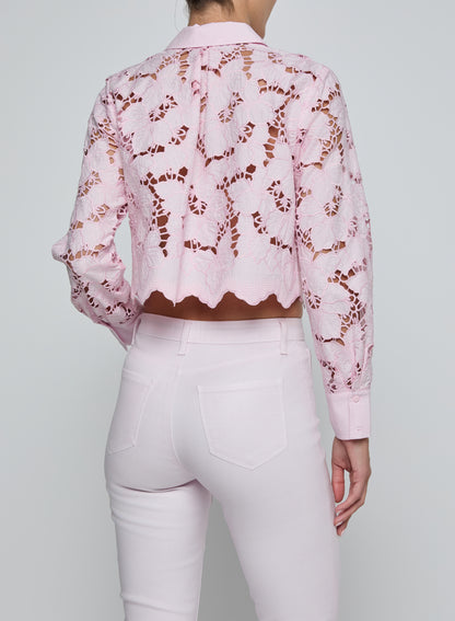 Seychelle Cropped Eyelet Blouse Pale Cameo Pink - L'AGENCE