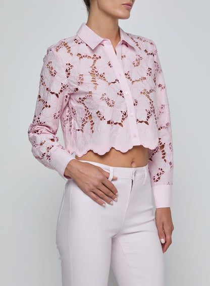 Seychelle Cropped Eyelet Blouse Pale Cameo Pink - L'AGENCE