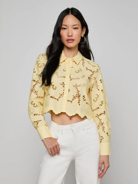 Seychelle Cropped Eyelet Blouse Lemon Sorbet - L'AGENCE