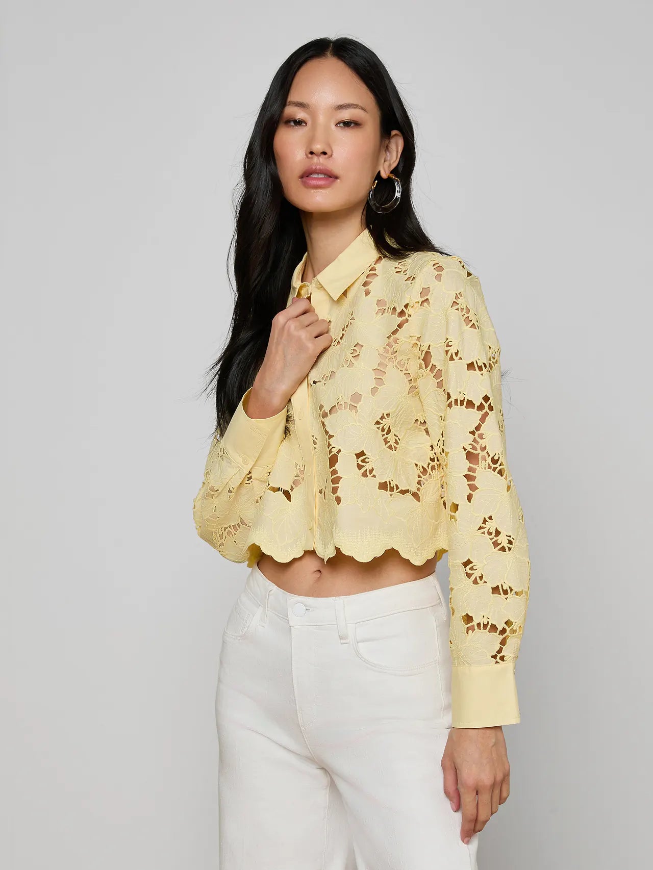 Seychelle Cropped Eyelet Blouse Lemon Sorbet - L'AGENCE