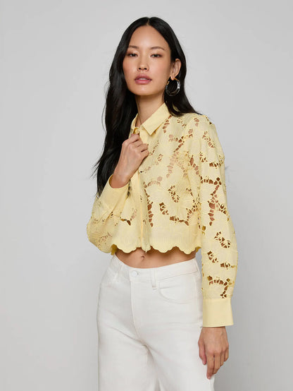 Seychelle Cropped Eyelet Blouse Lemon Sorbet - L'AGENCE