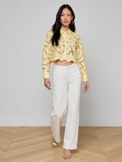Seychelle Cropped Eyelet Blouse Lemon Sorbet - L'AGENCE