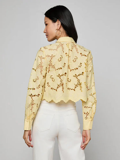 Seychelle Cropped Eyelet Blouse Lemon Sorbet - L'AGENCE