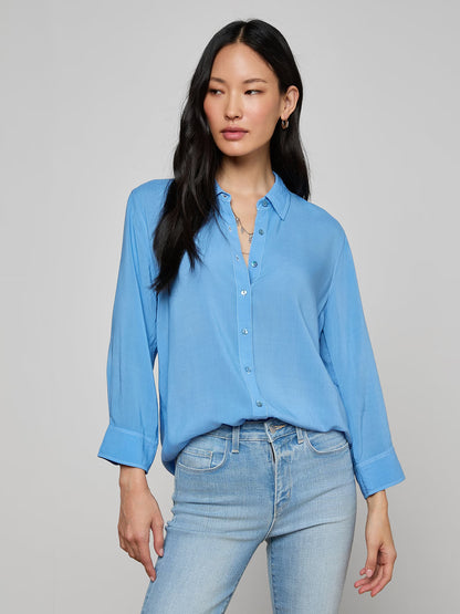 Marlene Blouse Allure Blue/White Contrast - L'AGENCE