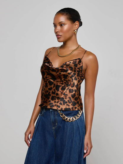 Calista Silk Camisole Brown Multi Amur Leopard - L'AGENCE