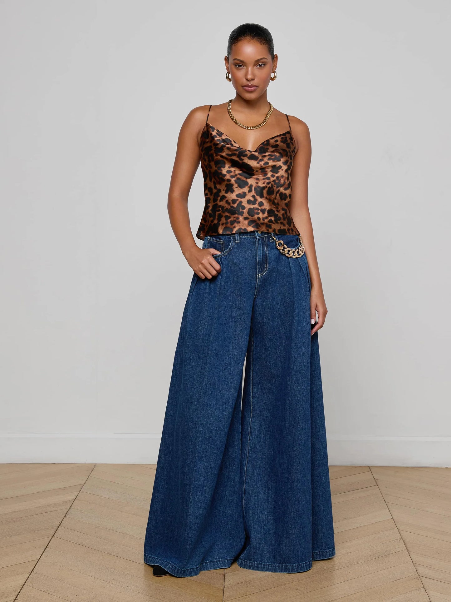 Calista Silk Camisole Brown Multi Amur Leopard - L'AGENCE