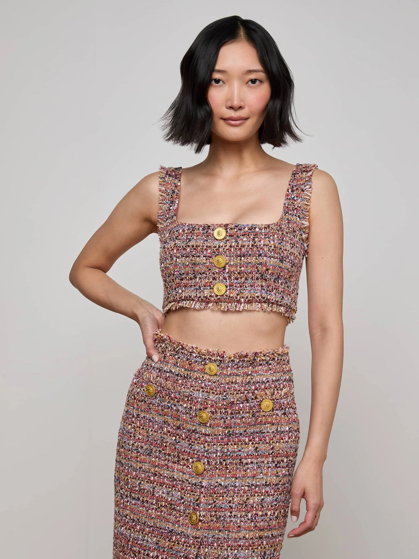 Maylin Tweed Top Mauve/Tan Multi - L'AGENCE