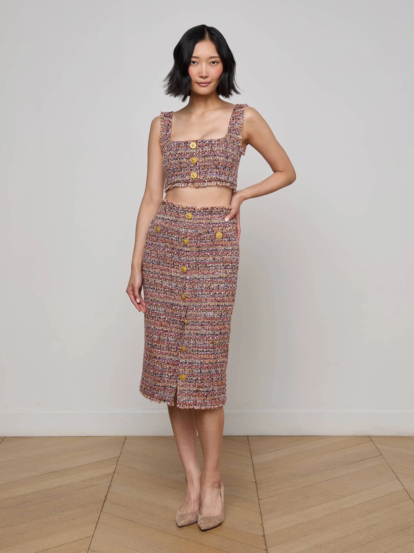 Maylin Tweed Top Mauve/Tan Multi - L'AGENCE