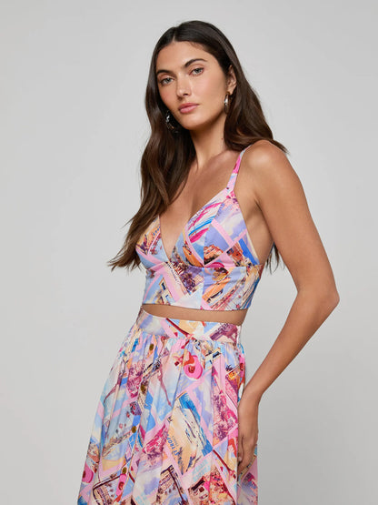 Kaori Bralette Top Light Pink Multi Small Postcard Print - L'AGENCE