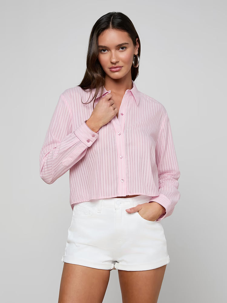 Cosette Shirt Cameo Pink/Ivory Stripe - L'AGENCE