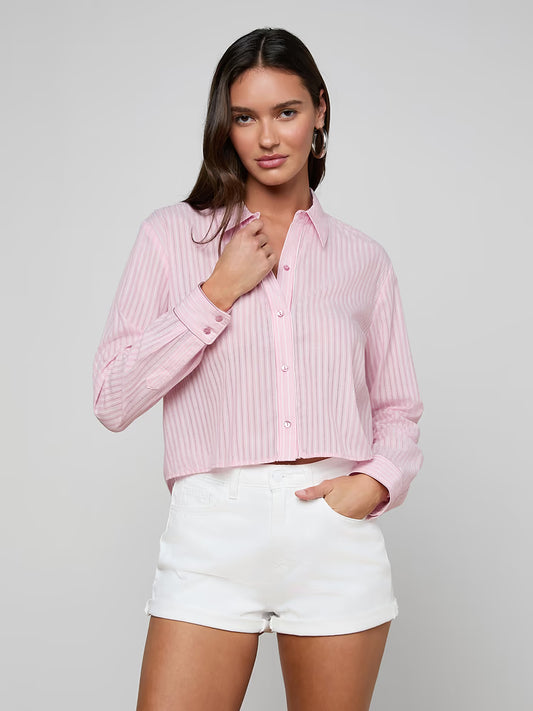 Cosette Shirt Cameo Pink/Ivory Stripe - L'AGENCE