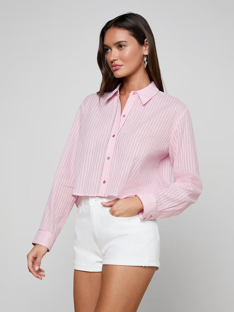 Cosette Shirt Cameo Pink/Ivory Stripe - L'AGENCE