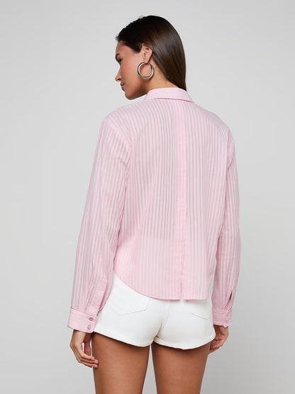 Cosette Shirt Cameo Pink/Ivory Stripe - L'AGENCE