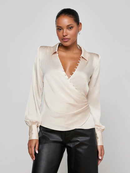 Bernice Satin Wrap Blouse Champagne - L'AGENCE