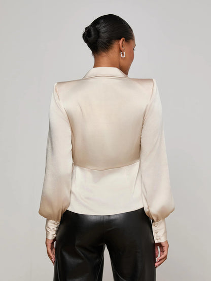 Bernice Satin Wrap Blouse Champagne - L'AGENCE