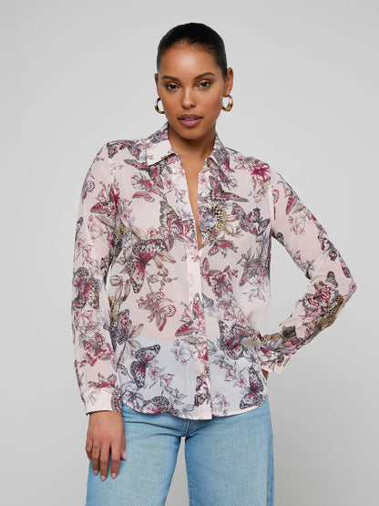 Laurent Blouse Light Nectar Pink Small Butterfly Jungle - L'AGENCE