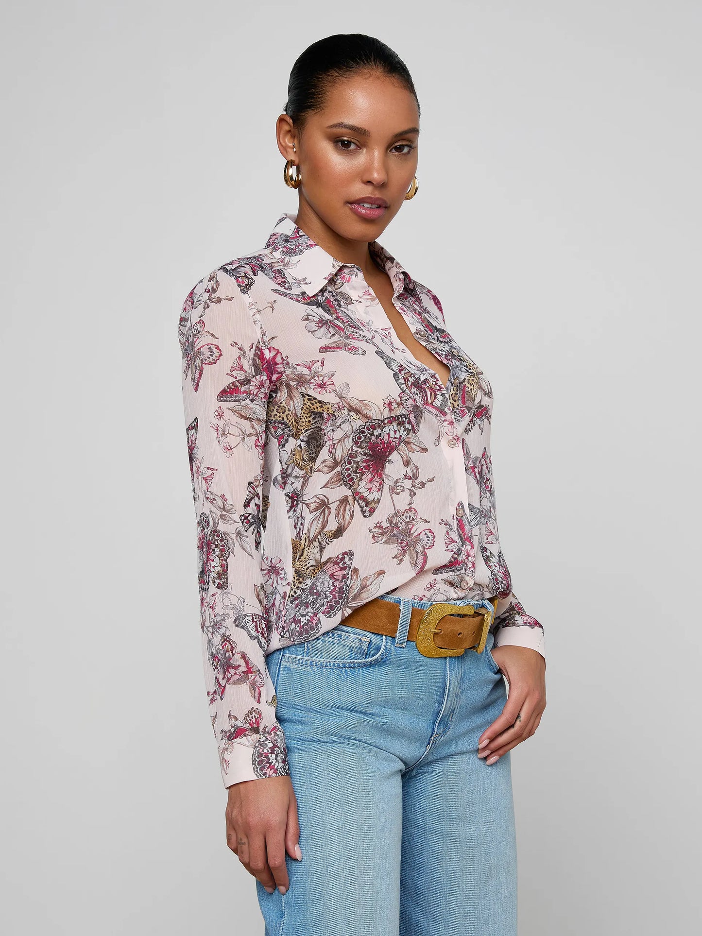 Laurent Blouse Light Nectar Pink Small Butterfly Jungle - L'AGENCE