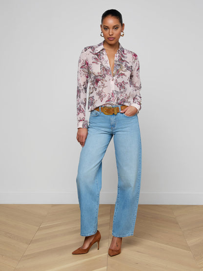 Laurent Blouse Light Nectar Pink Small Butterfly Jungle - L'AGENCE