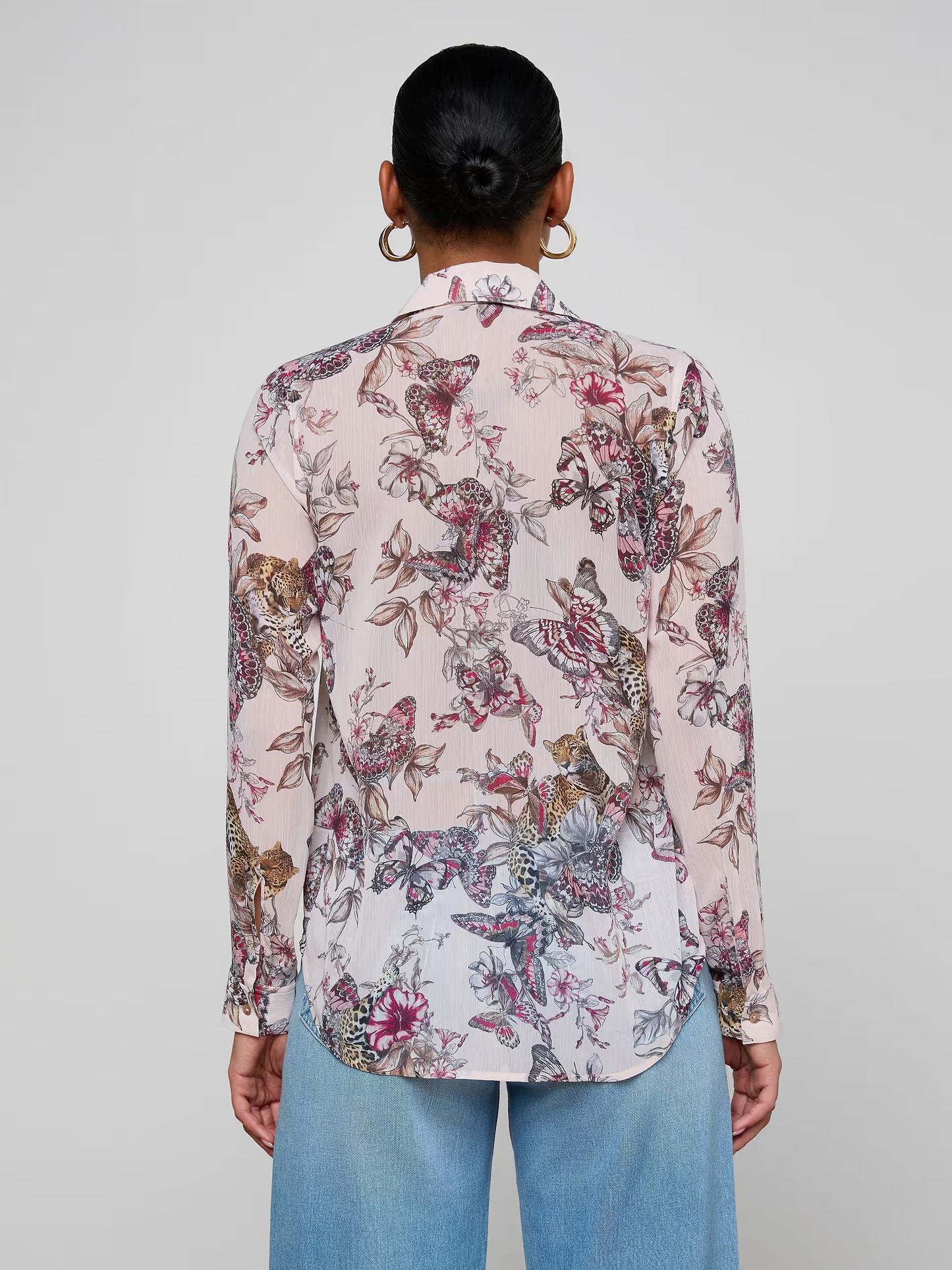 Laurent Blouse Light Nectar Pink Small Butterfly Jungle - L'AGENCE