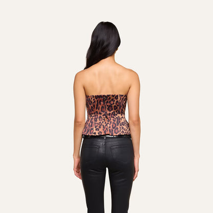 Meliora Corset Peplum Top Tan Multi Javan Leopard - L'AGENCE
