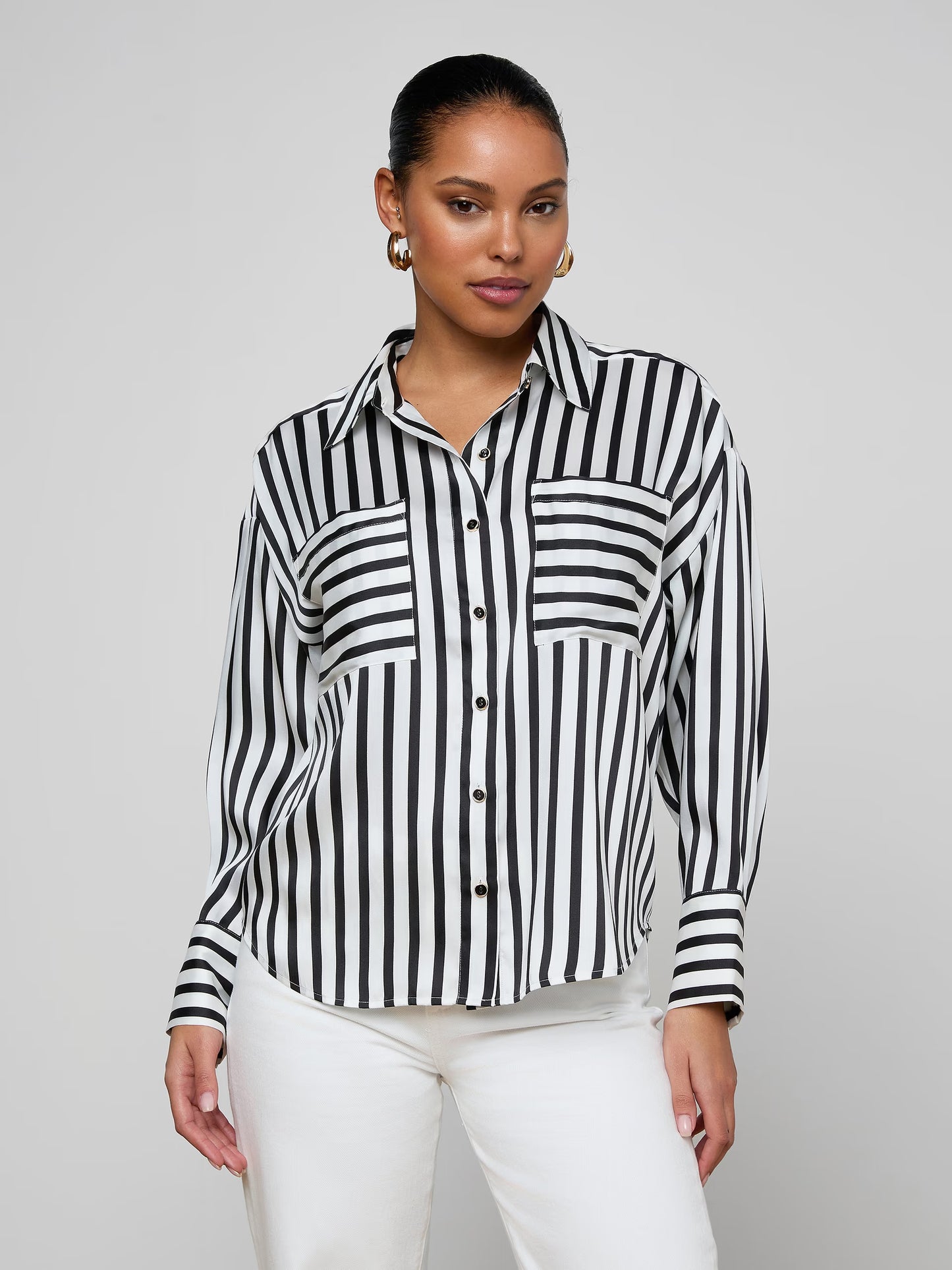 Eliora Shirt Black/Ivory Even Stripe - L'AGENCE