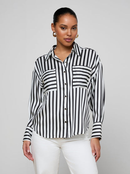 Eliora Shirt Black/Ivory Even Stripe - L'AGENCE