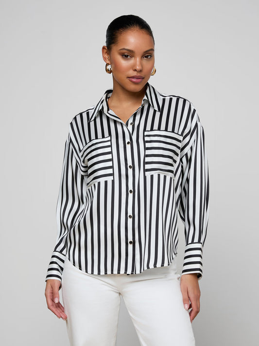 Eliora Shirt Black/Ivory Even Stripe - L'AGENCE