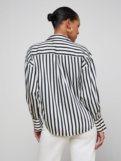 Eliora Shirt Black/Ivory Even Stripe - L'AGENCE