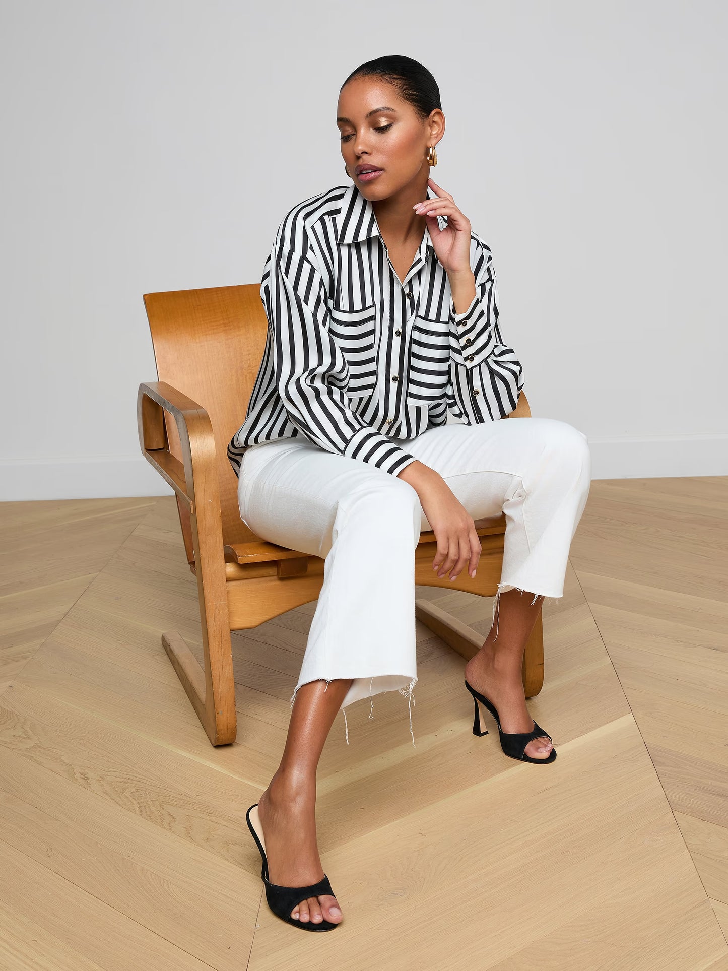 Eliora Shirt Black/Ivory Even Stripe - L'AGENCE