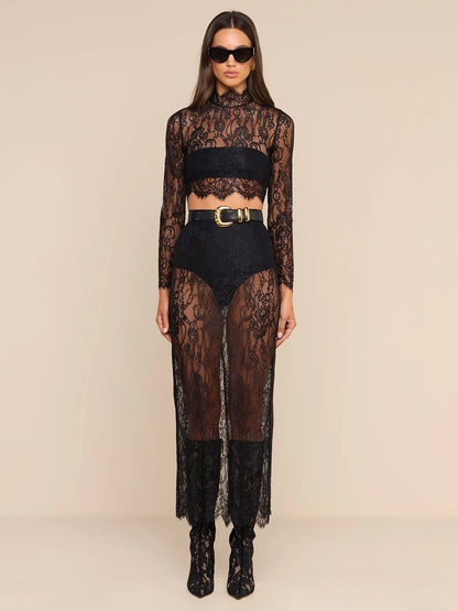 Henriette Cropped Lace Top Black - L'AGENCE