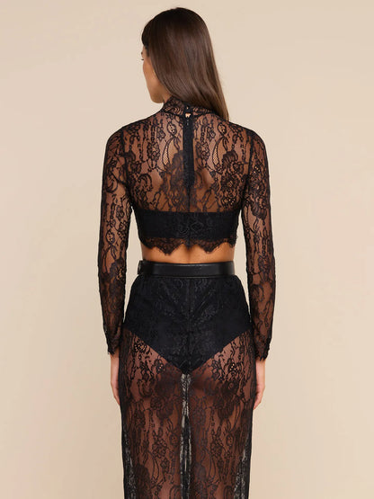 Henriette Cropped Lace Top Black - L'AGENCE