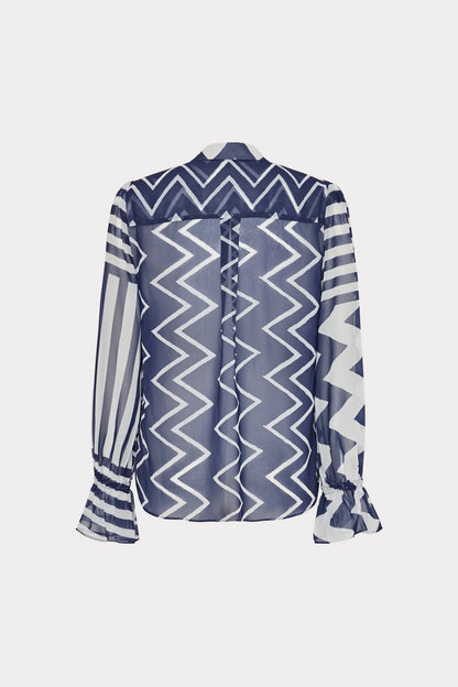 Lacey Patchwork Chevron Top Blue White - MILLY