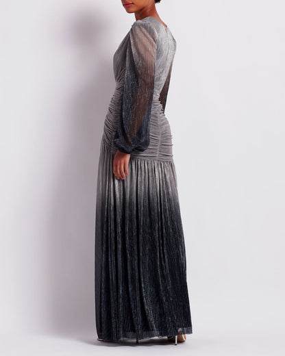Ombre Lurex Plunge Gown Silver - PatBO