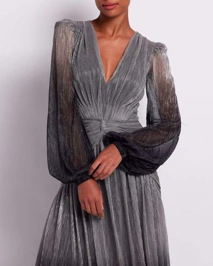 Ombre Lurex Plunge Gown Silver - PatBO