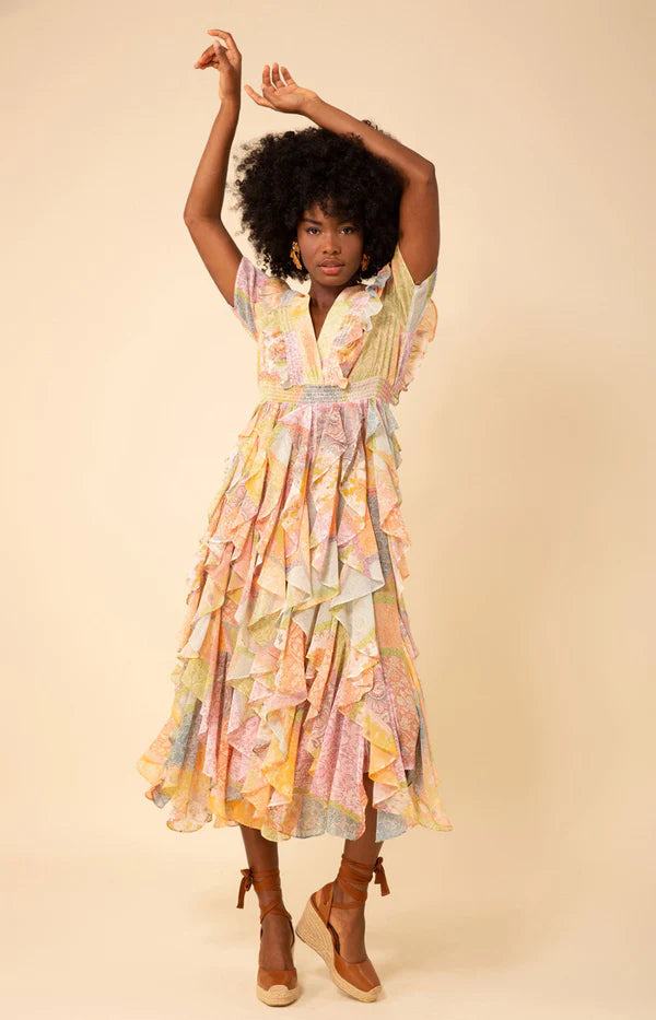 Aspen Ruffle Chiffon Dress Peach