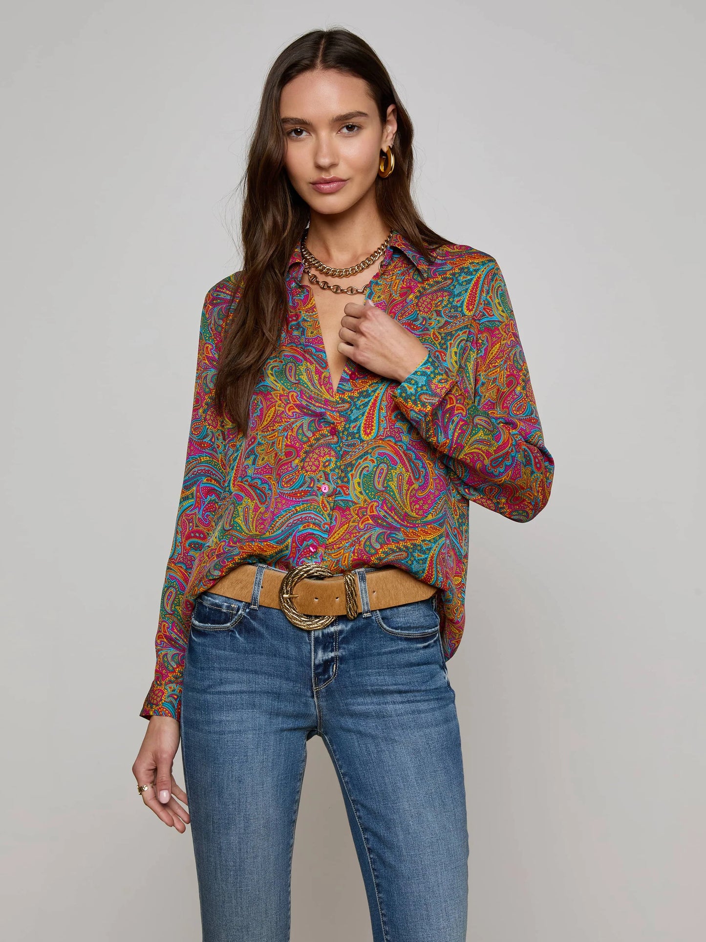 Nina Silk Blouse Multi Santa Fe Paisley - L'AGENCE