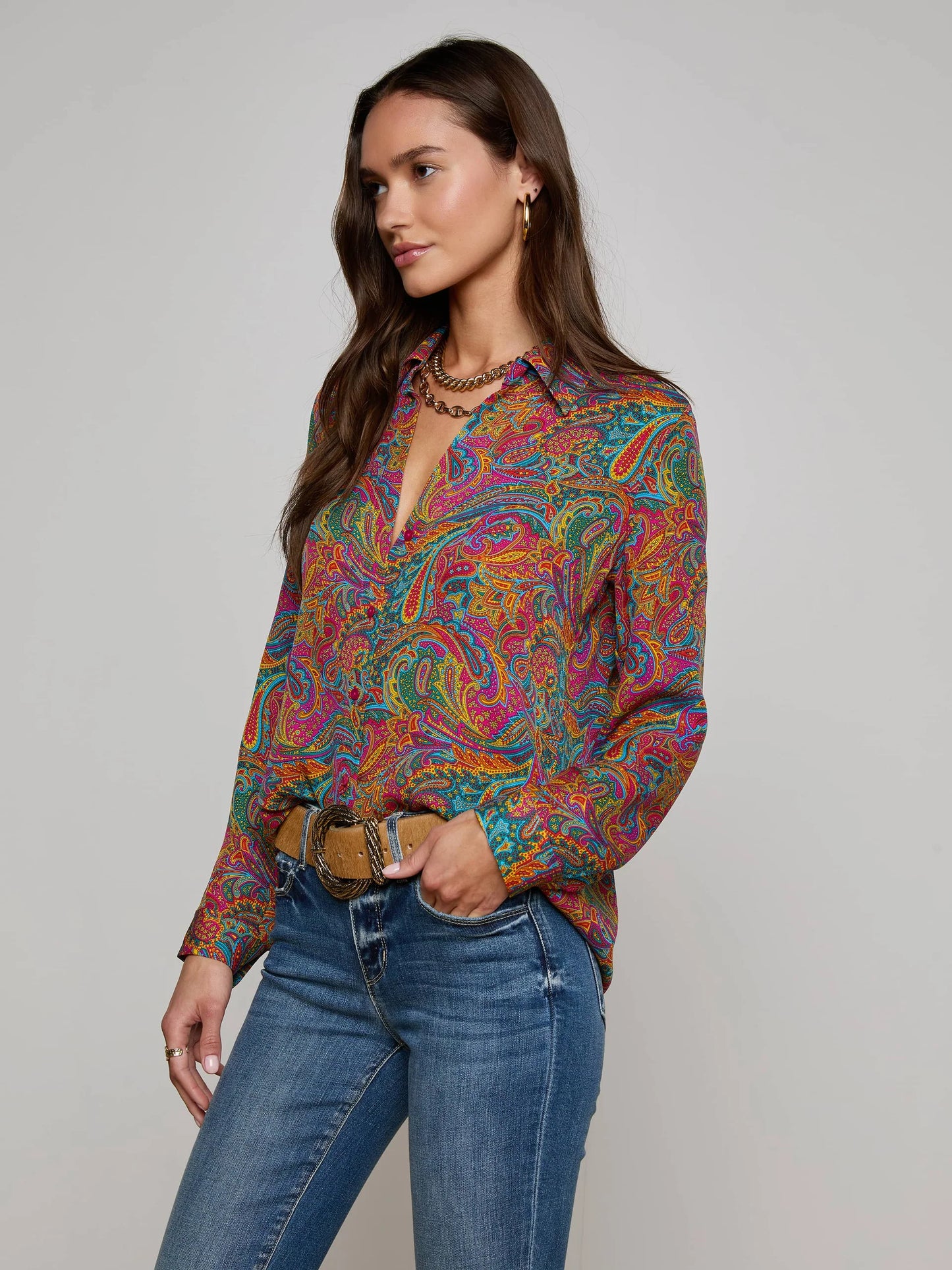 Nina Silk Blouse Multi Santa Fe Paisley - L'AGENCE