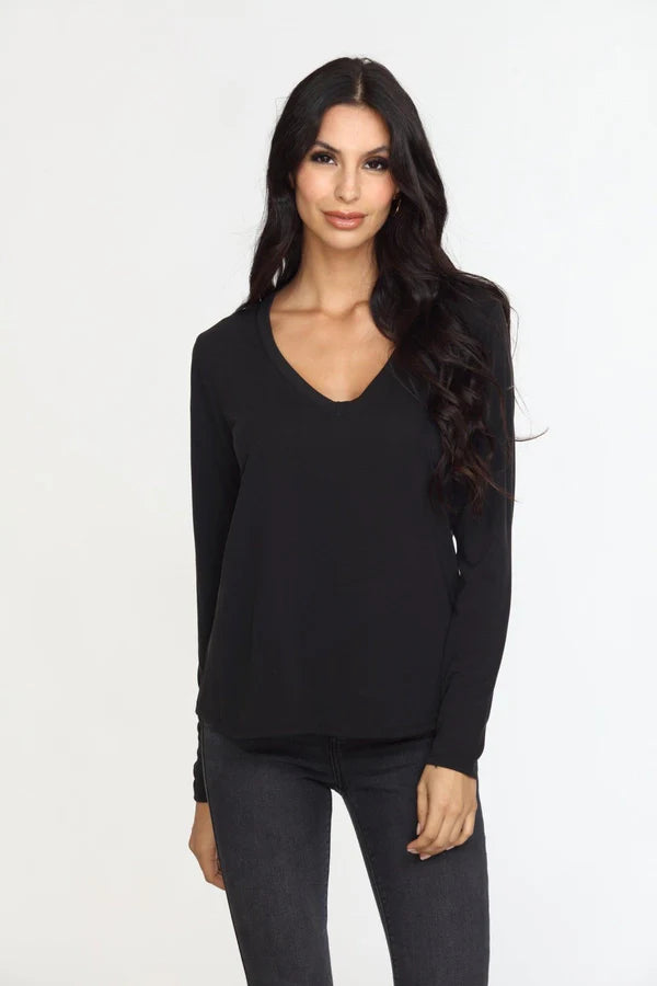 Cupro Long Sleeve T-Shirt Black - Veronica M