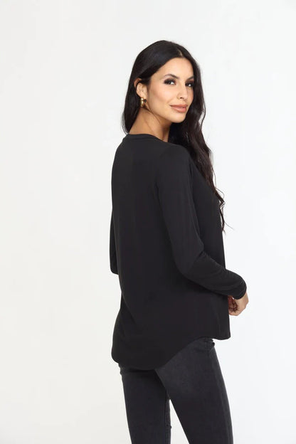 Cupro Long Sleeve T-Shirt Black - Veronica M