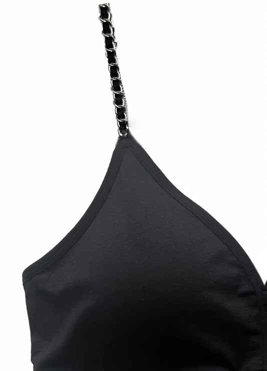 Black Plunge Bra Silver Chain Strap - Strap-Its