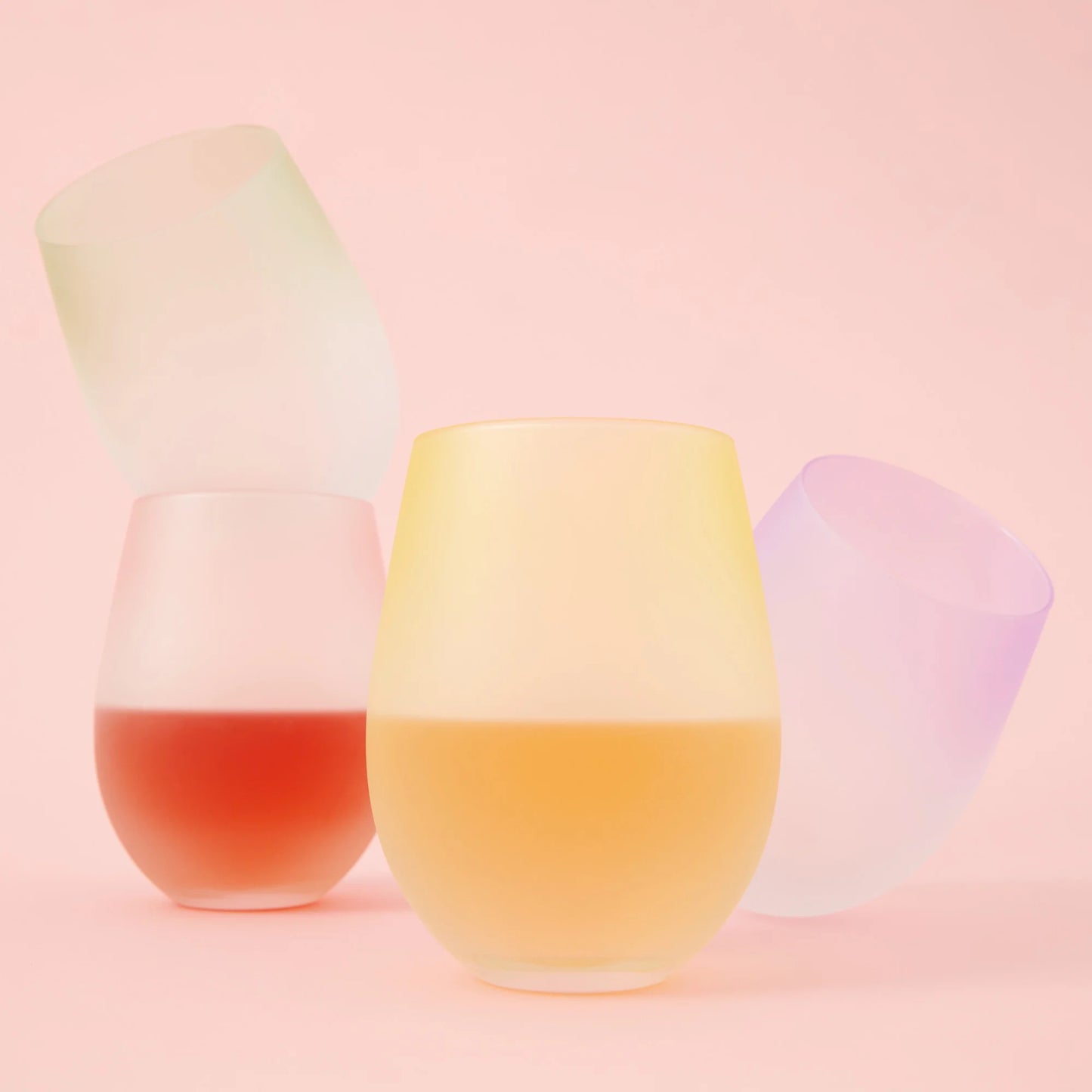 Frosted Ombre Stemless Wine Glasses - Blush