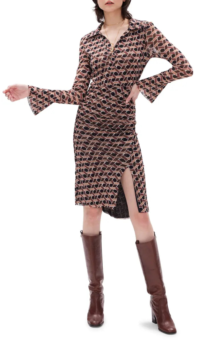 Lilly Mesh Dress Huge Wave Geo Camel - Diane Von Furstenberg