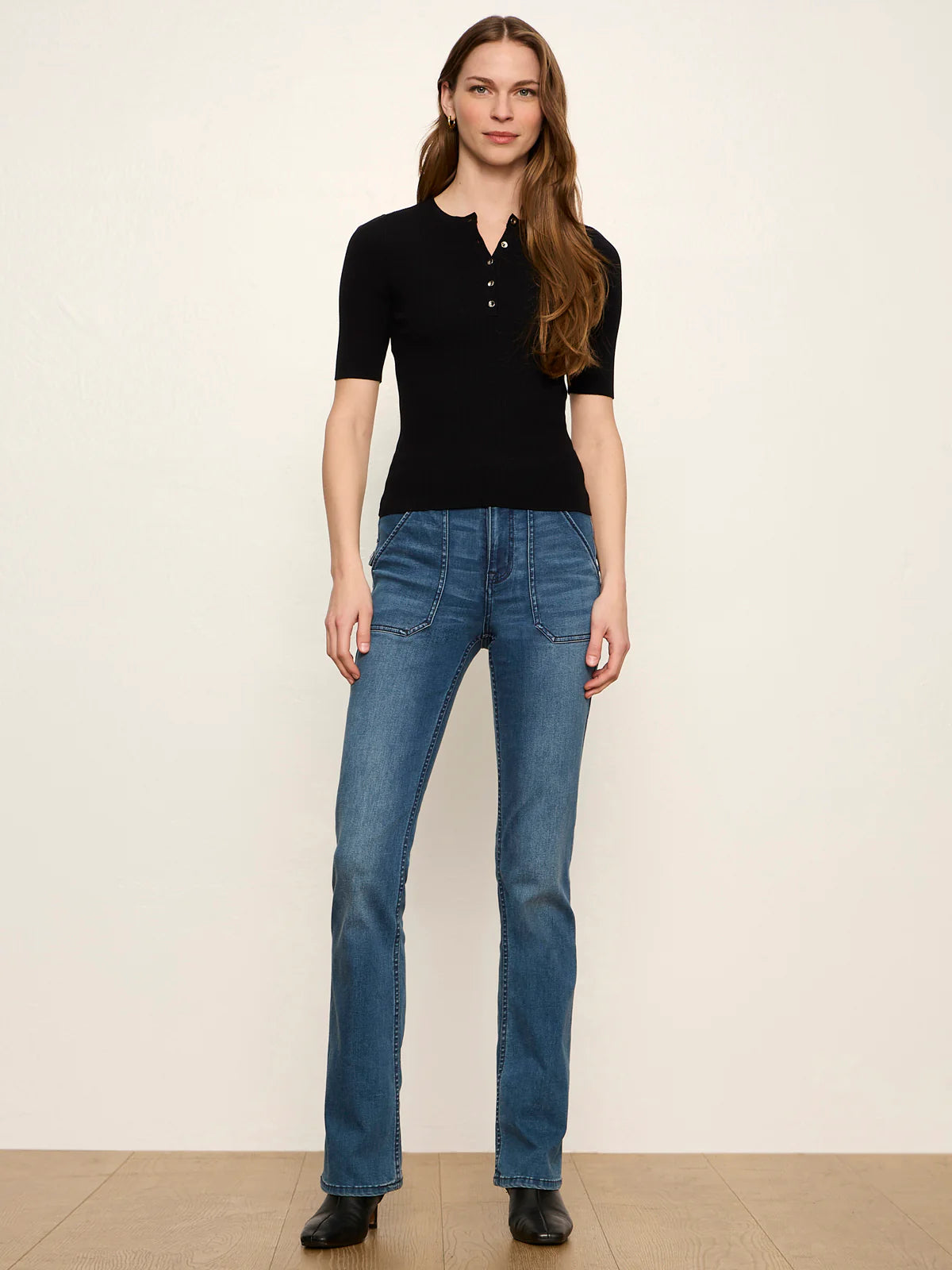 Ribbed Henley Tee Black - Sanctuary