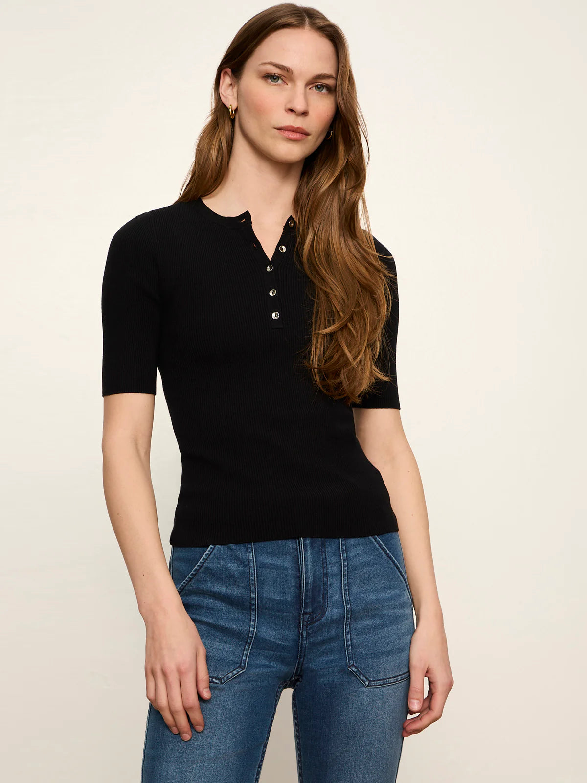 Ribbed Henley Tee Black - Sanctuary