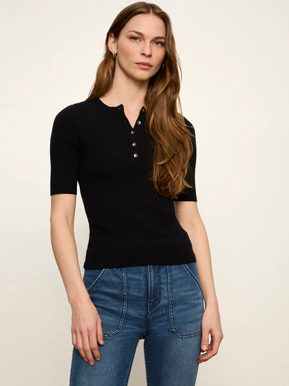 Ribbed Henley Tee Black - Sanctuary